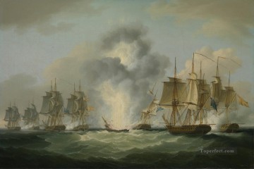 海戦 Painting - スペインの宝船を捕獲する 4 隻のフリゲート艦 1804 年 フランシス・サルトリウス海戦による
